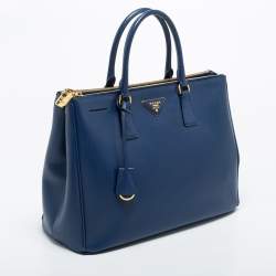 Pre Owned Prada Navy Blue Saffiano Leather Large Double Zip Tote