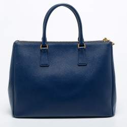 Pre Owned Prada Navy Blue Saffiano Leather Large Double Zip Tote