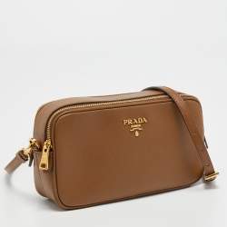 Pre Owned Prada  Brown Saffiano Leather Shoulder Bag