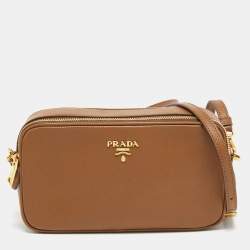 Pre Owned Prada  Brown Saffiano Leather Shoulder Bag