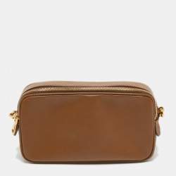 Pre Owned Prada  Brown Saffiano Leather Shoulder Bag
