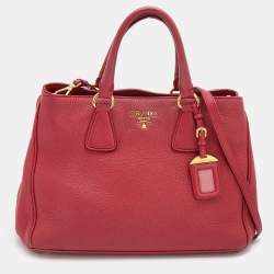 Pre Owned Prada Red Vitello Daino Leather Shopper Tote