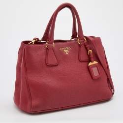 Pre Owned Prada Red Vitello Daino Leather Shopper Tote