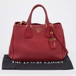 Pre Owned Prada Red Vitello Daino Leather Shopper Tote