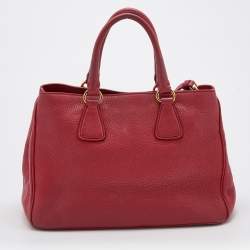 Pre Owned Prada Red Vitello Daino Leather Shopper Tote