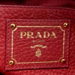 Pre Owned Prada Red Vitello Daino Leather Shopper Tote