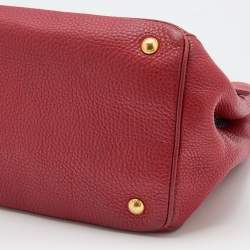 Pre Owned Prada Red Vitello Daino Leather Shopper Tote
