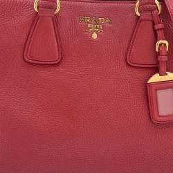Pre Owned Prada Red Vitello Daino Leather Shopper Tote