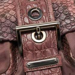 Pre Owned Prada Purple Nylon, Python and Crocodile Leather Buckle Flap Baguette Bag