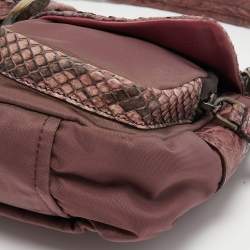 Pre Owned Prada Purple Nylon, Python and Crocodile Leather Buckle Flap Baguette Bag