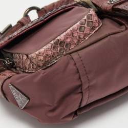 Pre Owned Prada Purple Nylon, Python and Crocodile Leather Buckle Flap Baguette Bag