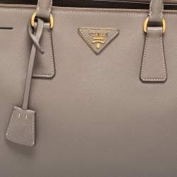 Pre Owned Prada Grey Saffiano Leather Double Zip Tote