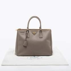 Pre Owned Prada Grey Saffiano Leather Double Zip Tote