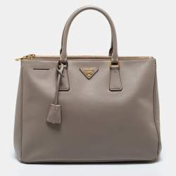 Pre Owned Prada Grey Saffiano Leather Double Zip Tote