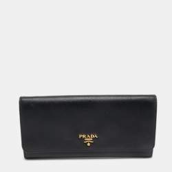 Pre Owned Prada Black Saffaino Leather Flap Continental Wallet