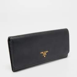 Pre Owned Prada Black Saffaino Leather Flap Continental Wallet