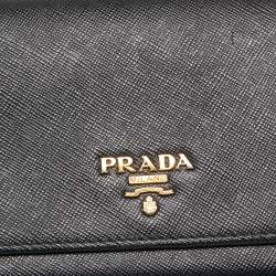 Pre Owned Prada Black Saffaino Leather Flap Continental Wallet