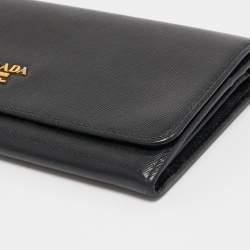 Pre Owned Prada Black Saffaino Leather Flap Continental Wallet