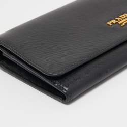 Pre Owned Prada Black Saffaino Leather Flap Continental Wallet