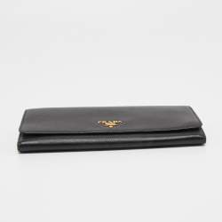 Pre Owned Prada Black Saffaino Leather Flap Continental Wallet