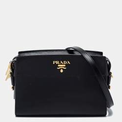 Pre Owned Prada Black Saffiano Leather Esplanade Shoulder 