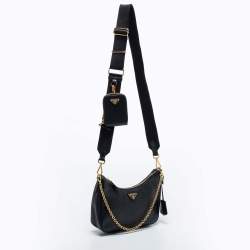 Pre Owned Prada Black Saffiano Lux Leather Re-Edition 2005 Shoulder Bag