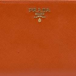 Pre Owned Prada Orange Saffiano Leather Zip Around Wallet