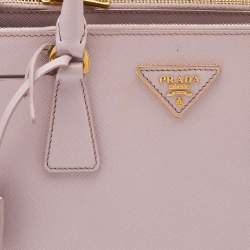 Pre Owned Prada Light Pink Saffiano Leather Small Double Zip Tote