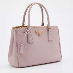 Pre Owned Prada Light Pink Saffiano Leather Small Double Zip Tote