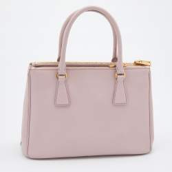 Pre Owned Prada Light Pink Saffiano Leather Small Double Zip Tote