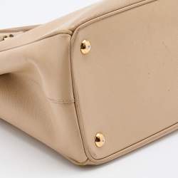 Pre Owned Prada Beige Saffiano Leather Small Double Zip Tote