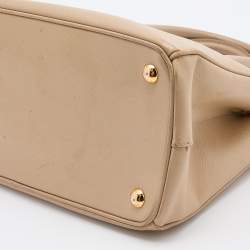 Pre Owned Prada Beige Saffiano Leather Small Double Zip Tote