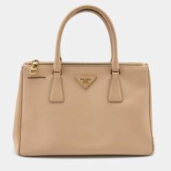Pre Owned Prada Beige Saffiano Leather Small Double Zip Tote