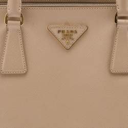 Pre Owned Prada Beige Saffiano Leather Small Double Zip Tote