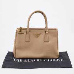 Pre Owned Prada Beige Saffiano Leather Small Double Zip Tote