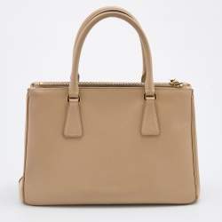 Pre Owned Prada Beige Saffiano Leather Small Double Zip Tote