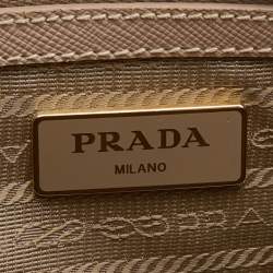 Pre Owned Prada Beige Saffiano Leather Small Double Zip Tote