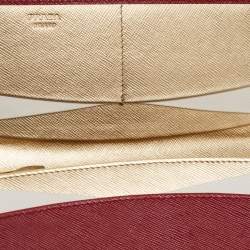 Pre Owned Prada Burgundy/Gold Saffiano Metal Leather Flap Continental Wallet