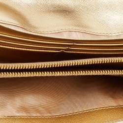 Pre Owned Prada Burgundy/Gold Saffiano Metal Leather Flap Continental Wallet