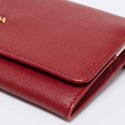 Pre Owned Prada Burgundy/Gold Saffiano Metal Leather Flap Continental Wallet