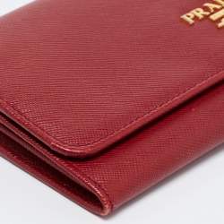 Pre Owned Prada Burgundy/Gold Saffiano Metal Leather Flap Continental Wallet