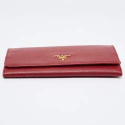 Pre Owned Prada Burgundy/Gold Saffiano Metal Leather Flap Continental Wallet