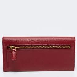 Pre Owned Prada Burgundy/Gold Saffiano Metal Leather Flap Continental Wallet