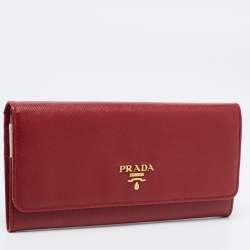 Pre Owned Prada Burgundy/Gold Saffiano Metal Leather Flap Continental Wallet