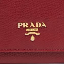 Pre Owned Prada Burgundy/Gold Saffiano Metal Leather Flap Continental Wallet