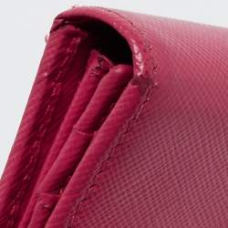 Pre Owned Prada Pink Saffiano Metal Leather Flap Continental Wallet