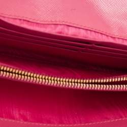 Pre Owned Prada Pink Saffiano Metal Leather Flap Continental Wallet