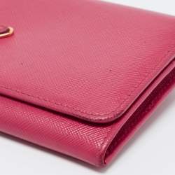Pre Owned Prada Pink Saffiano Metal Leather Flap Continental Wallet
