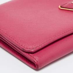 Pre Owned Prada Pink Saffiano Metal Leather Flap Continental Wallet