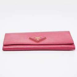 Pre Owned Prada Pink Saffiano Metal Leather Flap Continental Wallet